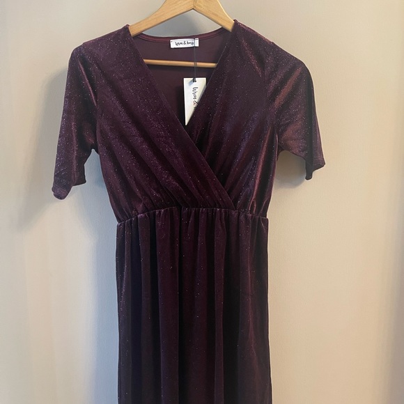 NWT Wren & Ivory Eva Velour party dress, wine red with sparkles, small, vneck - Picture 4 of 5